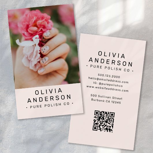 Blush Roze Nagel Tech Foto QR Code Visitekaartje