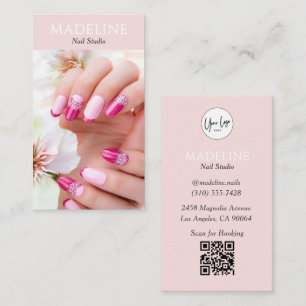 Blush Roze Nagelkunstenaar Logo Foto QR Code Visitekaartje