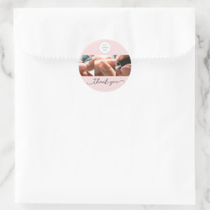 Blush Roze Nagels Salon Script Logo Foto Bedankt Ronde Sticker