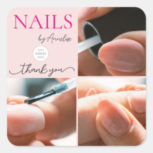 Blush Roze Nagels Salon Script Logo Foto Bedankt Vierkante Sticker