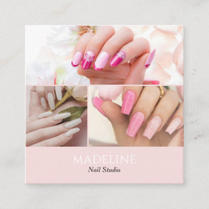 Blush Roze Nagelstylist 3 Foto QR Code Vierkante Visitekaartje