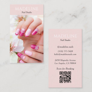 Blush Roze Nagelstylist Foto QR Code Visitekaartje