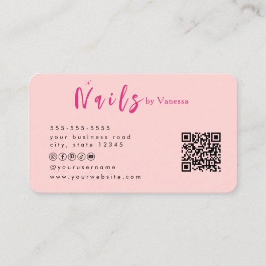 Blush Roze Nail Artist Salon QR Code Visitekaartje (Achterkant)