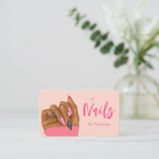 Blush Roze Nail Technician Moderne Nails Art Salon Visitekaartje (Staand voorkant)