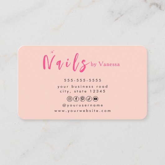 Blush Roze Nail Technician Moderne Nails Art Salon Visitekaartje (Achterkant)