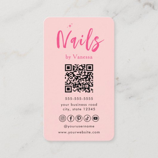 Blush Roze Nail Technician QR Code Nails Art Salon Visitekaartje (Achterkant)