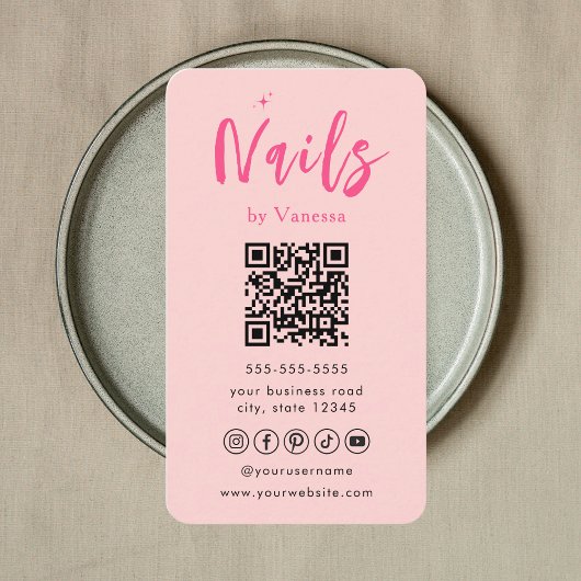 Blush Roze Nail Technician QR Code Nails Art Salon Visitekaartje