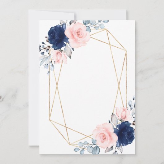 Blush Roze & Navy Blauw Bloemen Graduation Party Kaart (Achterkant)