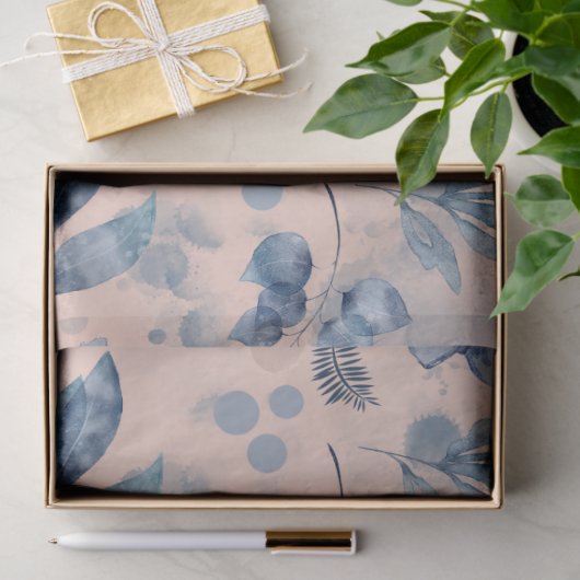 Blush Roze Navy Blauw Bloemen Patroon Tissuepapier (Geschenk)