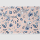 Blush Roze Navy Blauw Bloemen Patroon Tissuepapier (Voorkant)