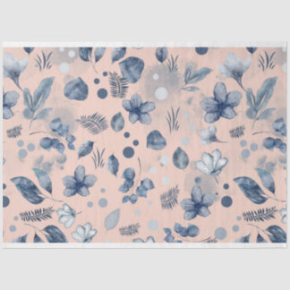 Blush Roze Navy Blauw Bloemen Patroon Tissuepapier