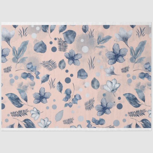Blush Roze Navy Blauw Bloemen Patroon Tissuepapier (Voorkant)