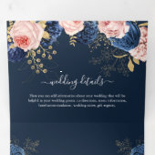 Blush Roze & Navy Bloemen Elegante bruiloft Drieluik Uitnodiging (Binnenzijde eerst)