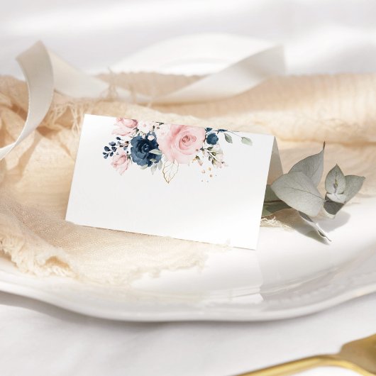 Blush roze Navy bloemenbruiloft rozen Plaatskaartje