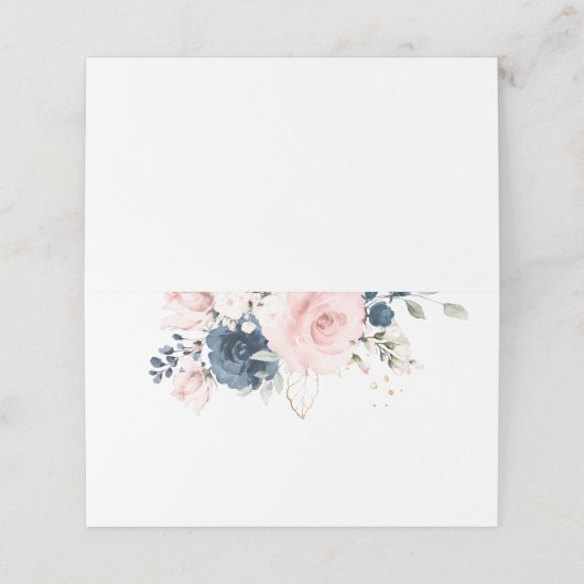 Blush roze Navy bloemenbruiloft rozen Plaatskaartje (Buitenkant ongevouwen)
