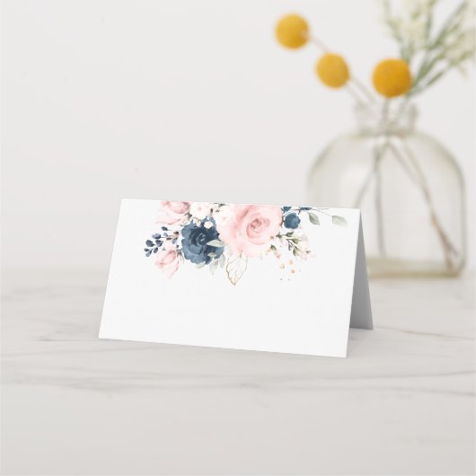 Blush roze Navy bloemenbruiloft rozen Plaatskaartje (Voorkant)