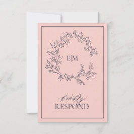 Blush Roze Navy Blue Monogram Weddenschap RSVP-kaa RSVP Kaartje