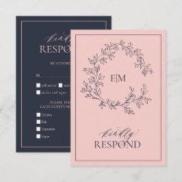 Blush Roze Navy Blue Monogram Weddenschap RSVP-kaa RSVP Kaartje