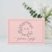 Blush Roze Navy Blue Monogram Weddenschap RSVP-kaa RSVP Kaartje (Staand voorkant)