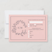 Blush Roze Navy Blue Monogram Weddenschap RSVP-kaa RSVP Kaartje (Achterkant)