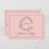 Blush Roze Navy Blue Monogram Weddenschap RSVP-kaa RSVP Kaartje (Voorkant / Achterkant)