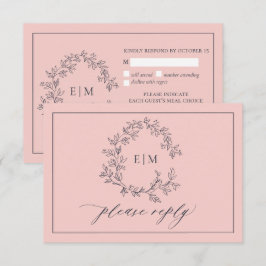 Blush Roze Navy Blue Monogram Weddenschap RSVP-kaa RSVP Kaartje