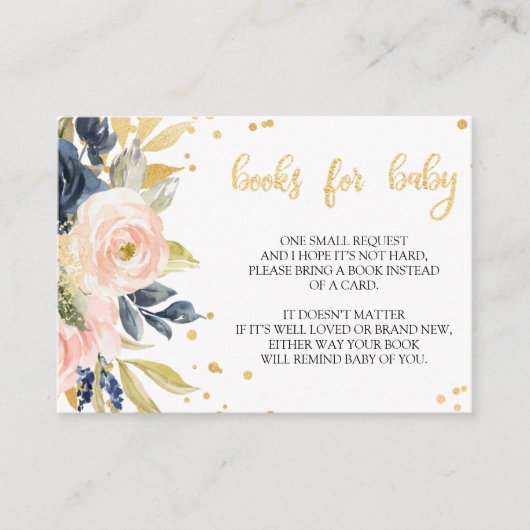 Blush Roze & Navy Book Request Baby shower Kaart (Voorkant)