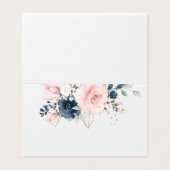 Blush roze Navy floral rozen bruiloft plaats kaart (Buitenkant ongevouwen)