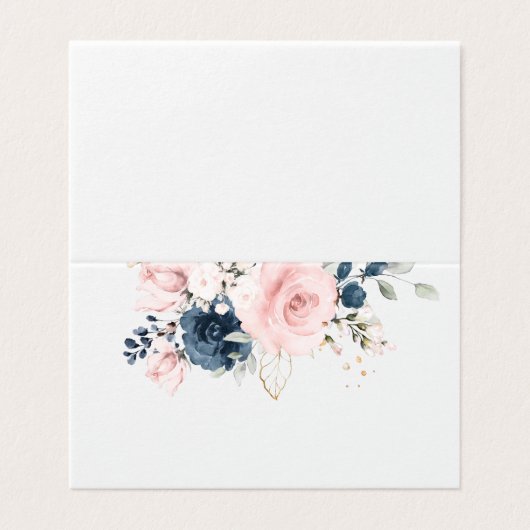 Blush roze Navy floral rozen bruiloft plaats kaart (Buitenkant ongevouwen)
