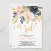 Blush Roze, Navy & Gold Baby shower Invitation Kaart (Voorkant)