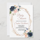 Blush Roze, Navy & Gold Baby shower Invitation Kaart (Voorkant)