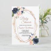 Blush Roze, Navy & Gold Baby shower Invitation Kaart (Staand voorkant)