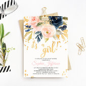 Blush Roze, Navy & Gold Baby shower Invitation Kaart