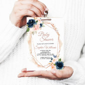 Blush Roze, Navy & Gold Baby shower Invitation Kaart
