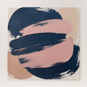 Blush Roze Navy Minimalistische Abstracte  Legpuzzel