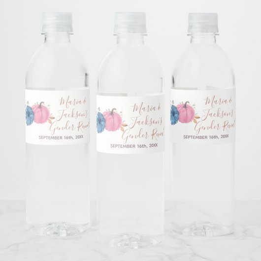 Blush Roze & Navy Pompoen Geslacht Reveal Waterfles Etiket (Flessen)