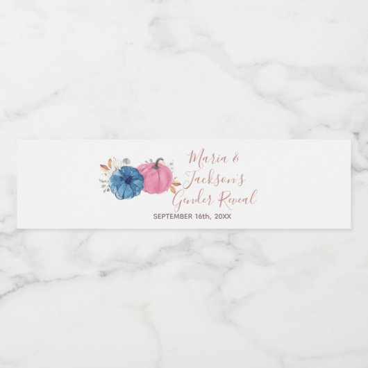 Blush Roze & Navy Pompoen Geslacht Reveal Waterfles Etiket (Enkel label)