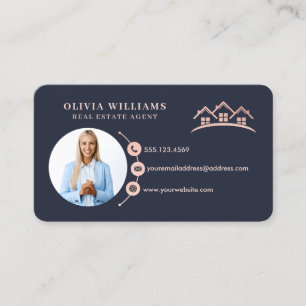 Blush Roze & Navy Professional Real Estate Foto Visitekaartje