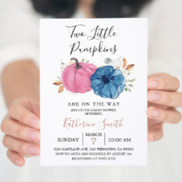 Blush Roze & Navy Twee Kleine Pompoen Baby Shower  Kaart