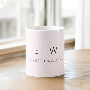 Blush Roze Neutrale Minimalistische Monogram Naam Koffiemok