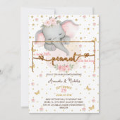 Blush Roze Olifant Baby Meisje Douche Kaart (Voorkant)