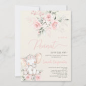 Blush roze Olifant Baby shower Meisje Kaart (Voorkant)