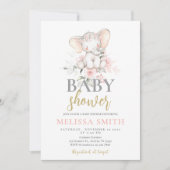Blush Roze Olifant Baby shower meisje Kaart (Voorkant)
