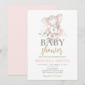 Blush Roze Olifant Baby shower meisje Kaart (Voorkant / Achterkant)