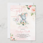 Blush Roze olifant Baby shower Uitnodiging (Voorkant)