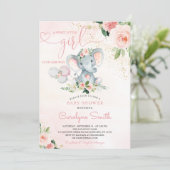 Blush Roze olifant Baby shower Uitnodiging (Staand voorkant)