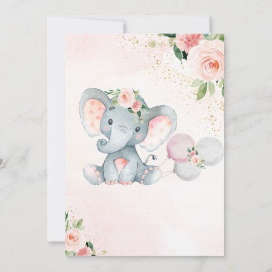 Blush Roze olifant Baby shower Uitnodiging (Achterkant)