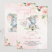 Blush Roze olifant Baby shower Uitnodiging (Voorkant / Achterkant)