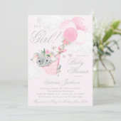 Blush roze olifant ballonnen vlinder Baby shower Kaart (Staand voorkant)