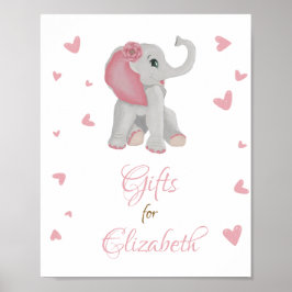 Blush roze olifant Gifts Girl Baby shower Sign Poster